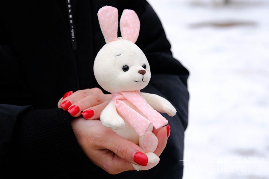 Мягкая игрушка Кролик белый с цветными ушками